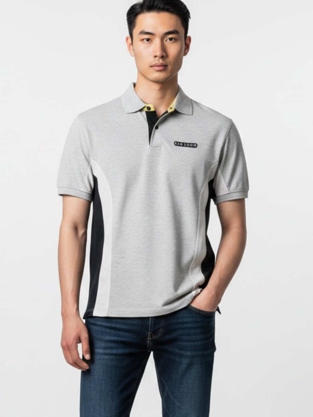 Izod Vintage Grey, Black, and White Colorblock Polo